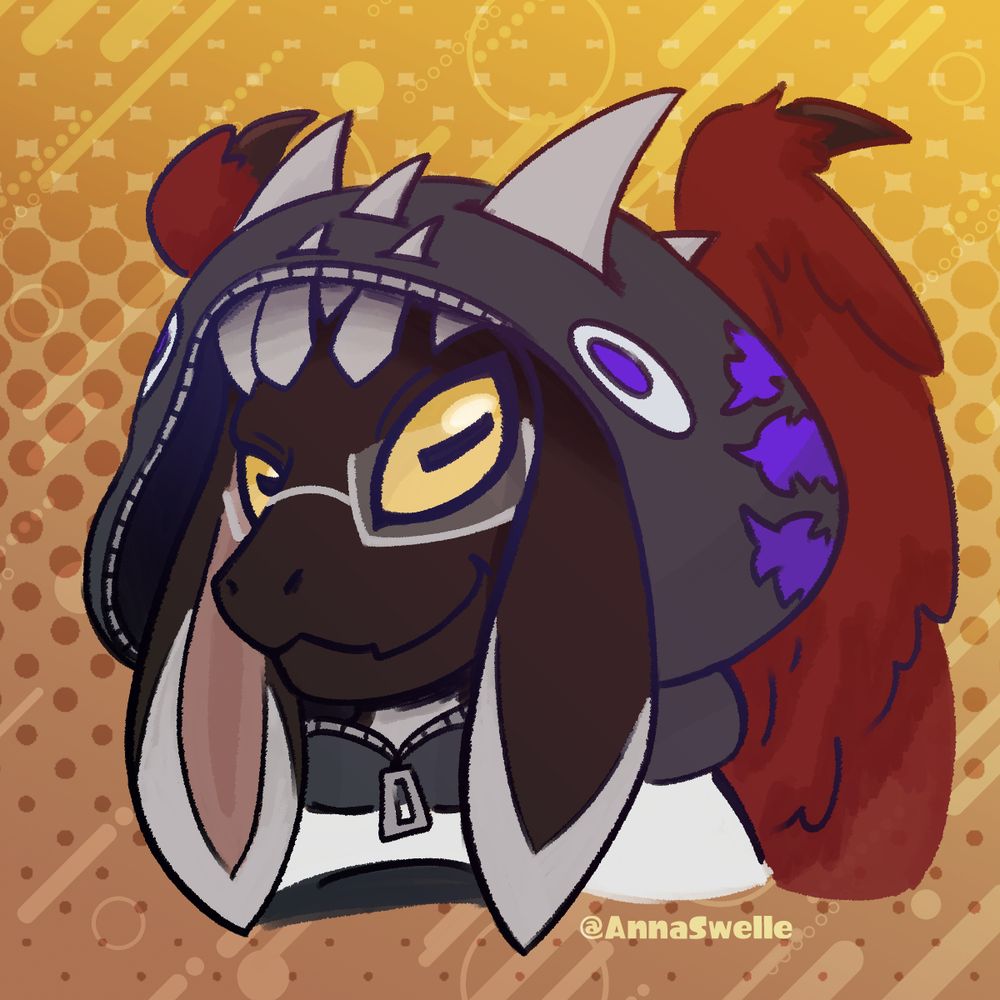 A cleaned up digital sketch of @lordlaret.bsky.social's OC dressed in their splatoon gear, smiling and looking at the viewer