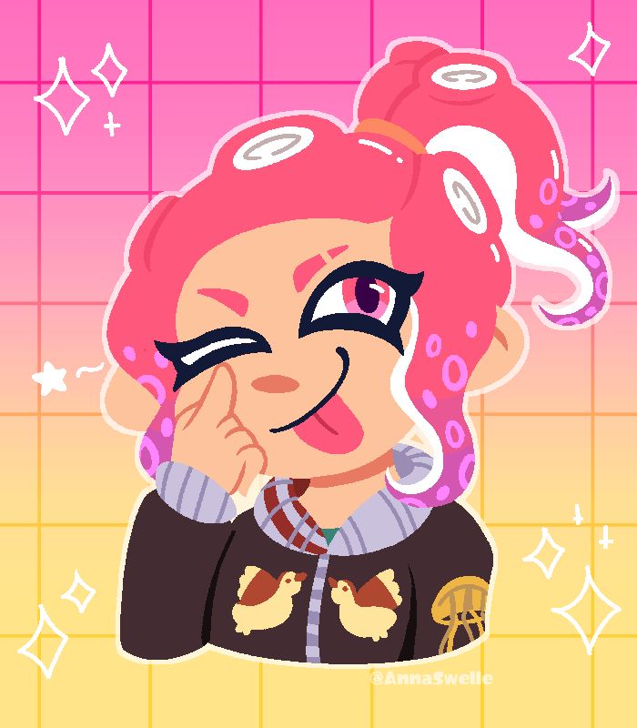A lineless bustshot of @charistjy's OC playfully looking at the the viewer with their tongue sticking out. Their pointing to their right eye which is winking