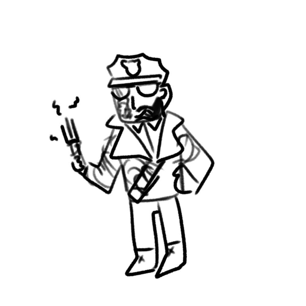 A doodle of coyle looking smug 