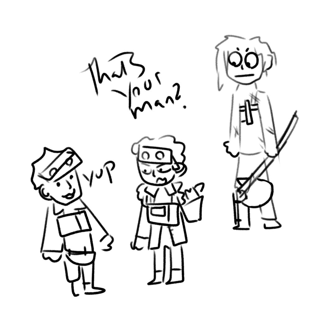 My friends reagent pointing at the big grunt, that I call Franklin, asking 'that's your man? And my reagent going yup while Franklin is staring at them with a huge axe 