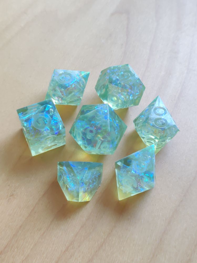 the dice set described in the post, arranged neatly