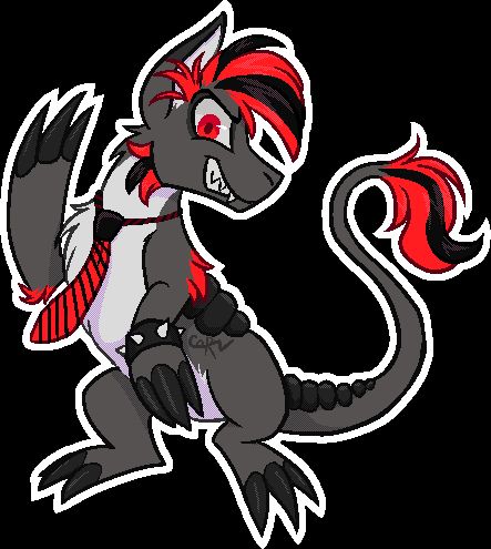 edgy bori from neopets standing on its hind legs, raising a clawed paw and grinning in a confident manner