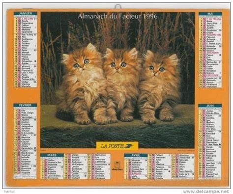 Un calendrier de la Poste de 1996 ou les trois principaux chroniqueurs du Random Culture Club sont habillement représentés sous forme de chatons