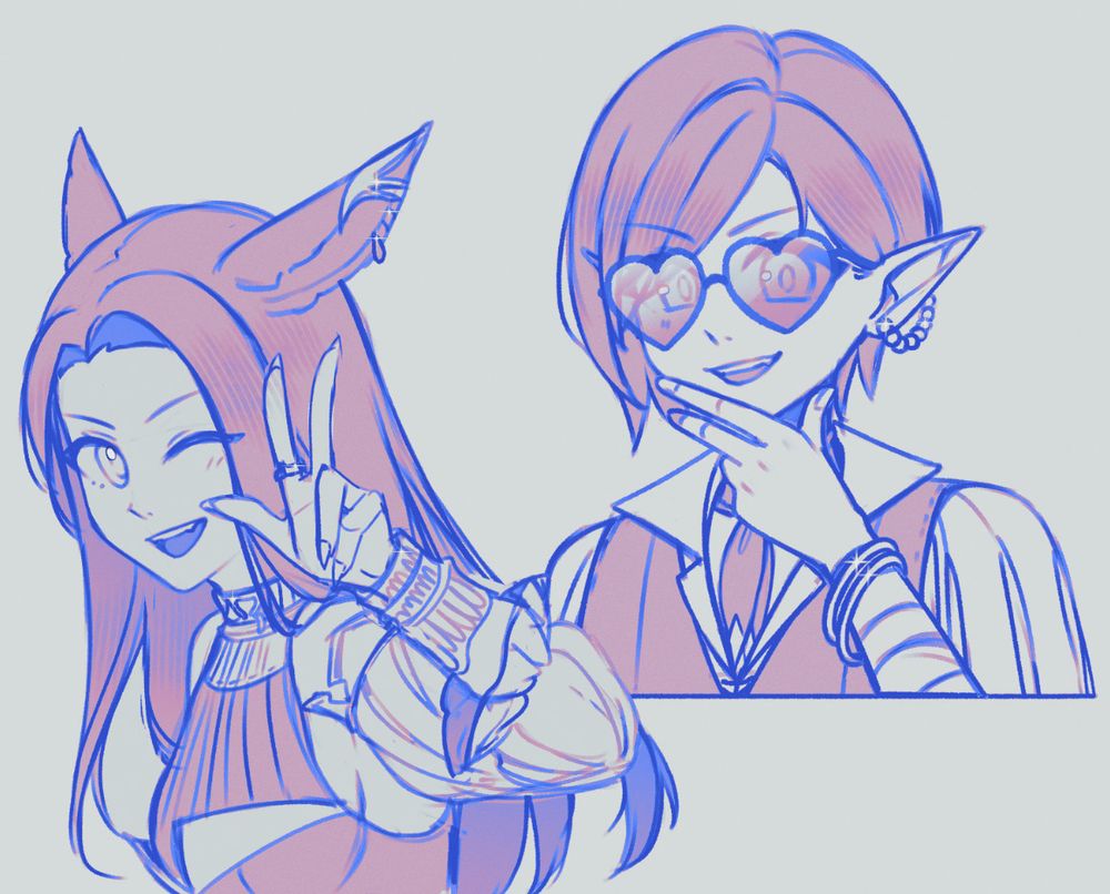 Digital character sketches or a cat girl (left) and an half-elf (right)