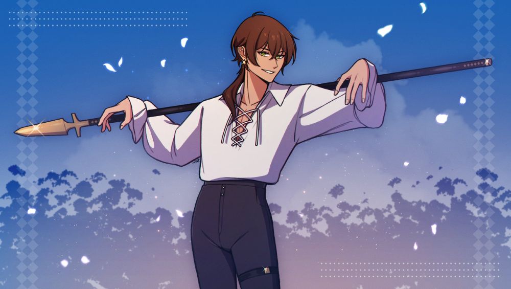Digital fanart drawing of Vtuber Gale Galleon of FSP EN's Group Avallum. The outfit is a fanmade one consisting of a white shirt/blouse and black pants.