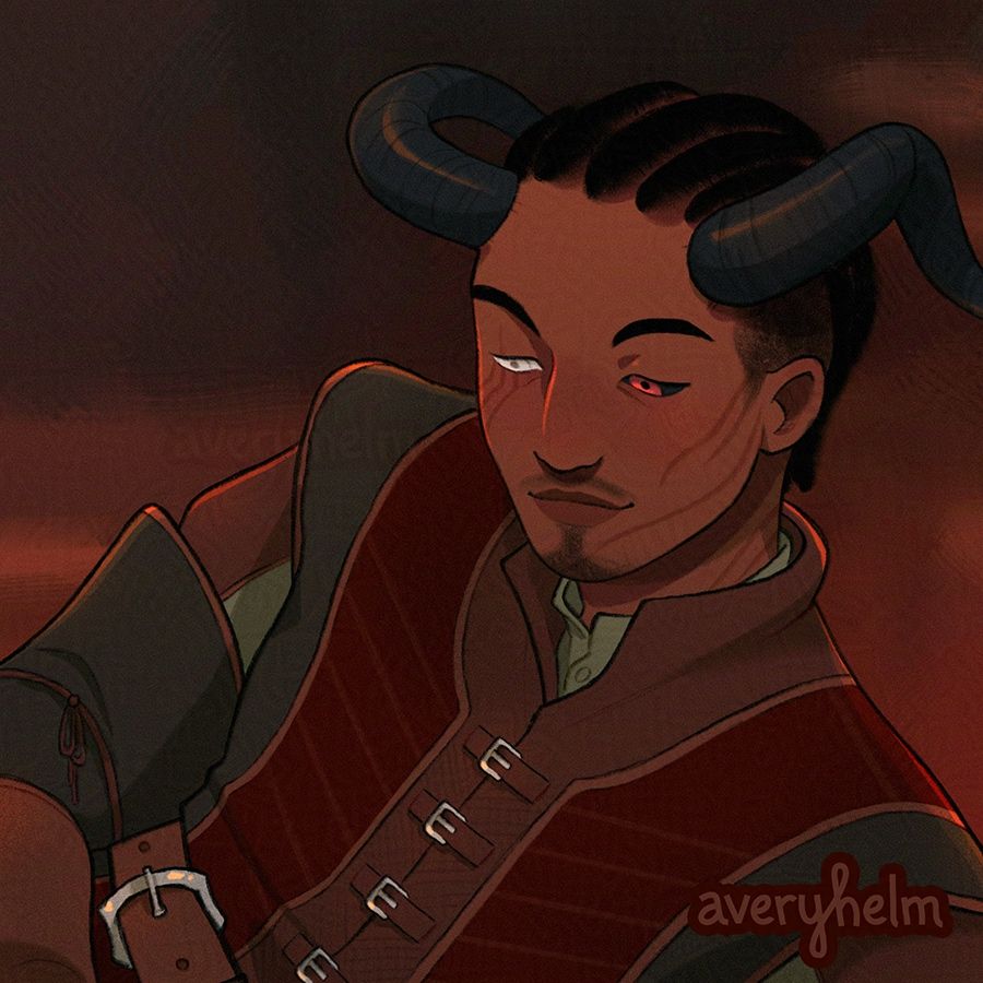A digital illustration of Wyll Ravengard from Baldur’s Gate 3. He’s lounging back in the Elfsong Tavern.