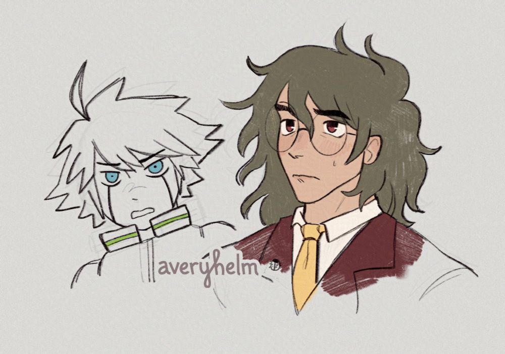 Digital drawings of Gonta Gokuhara and K1-B0 from Danganronpa V3.