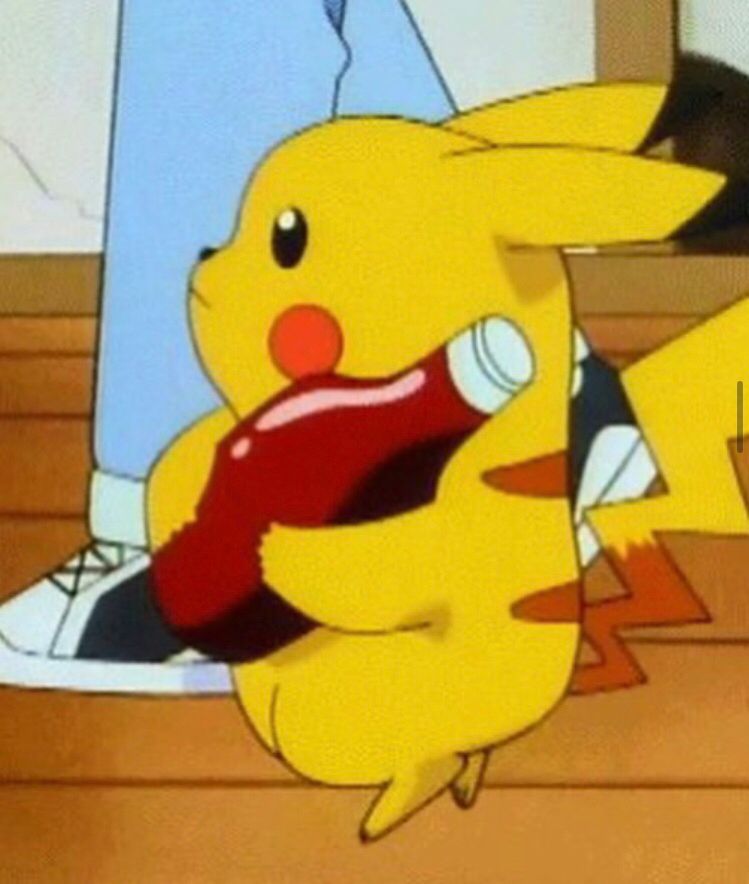 pikachu carrying sauce bottle