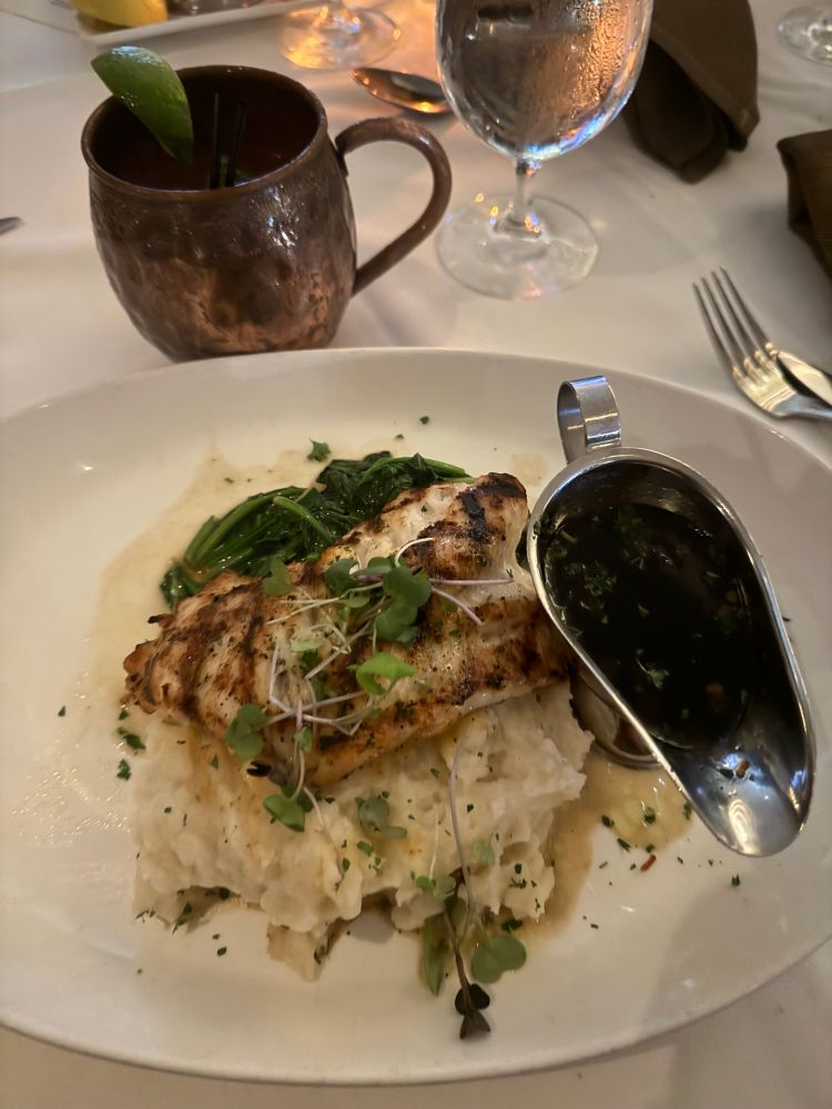 Grouper, whipped potatoes and spinach 