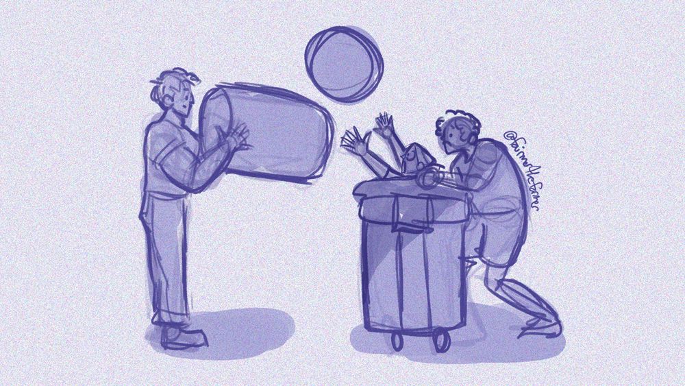 Sketch of shayne getting Angela “out” in giant throw throw burrito despite the garbage bin strategy