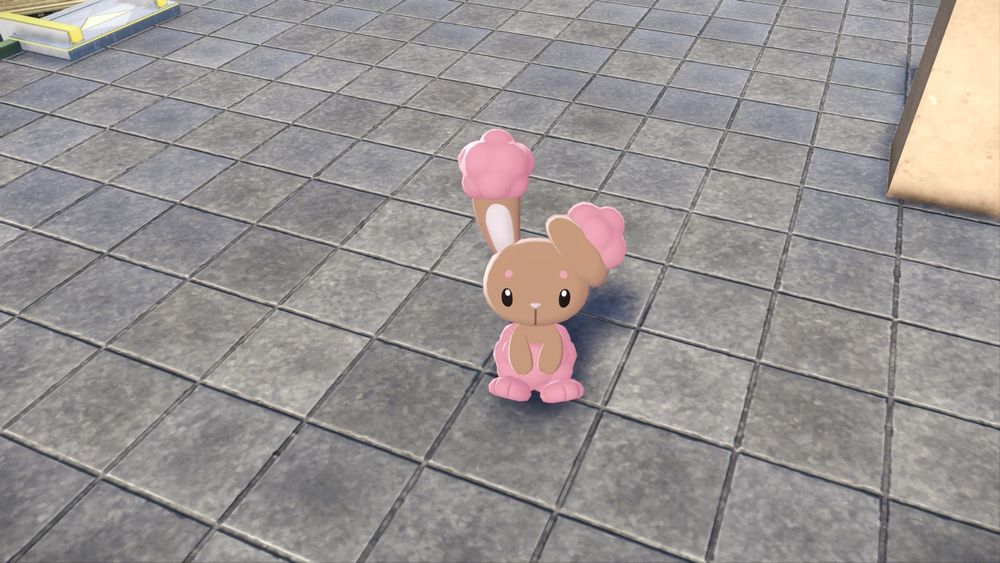 ポケットモンスターレジェンズZAのスクリーンショット
色違いのミミロップが床にお尻をつけて座っている様子
主人公目線なのでミミロップの上目遣いがかわいい。