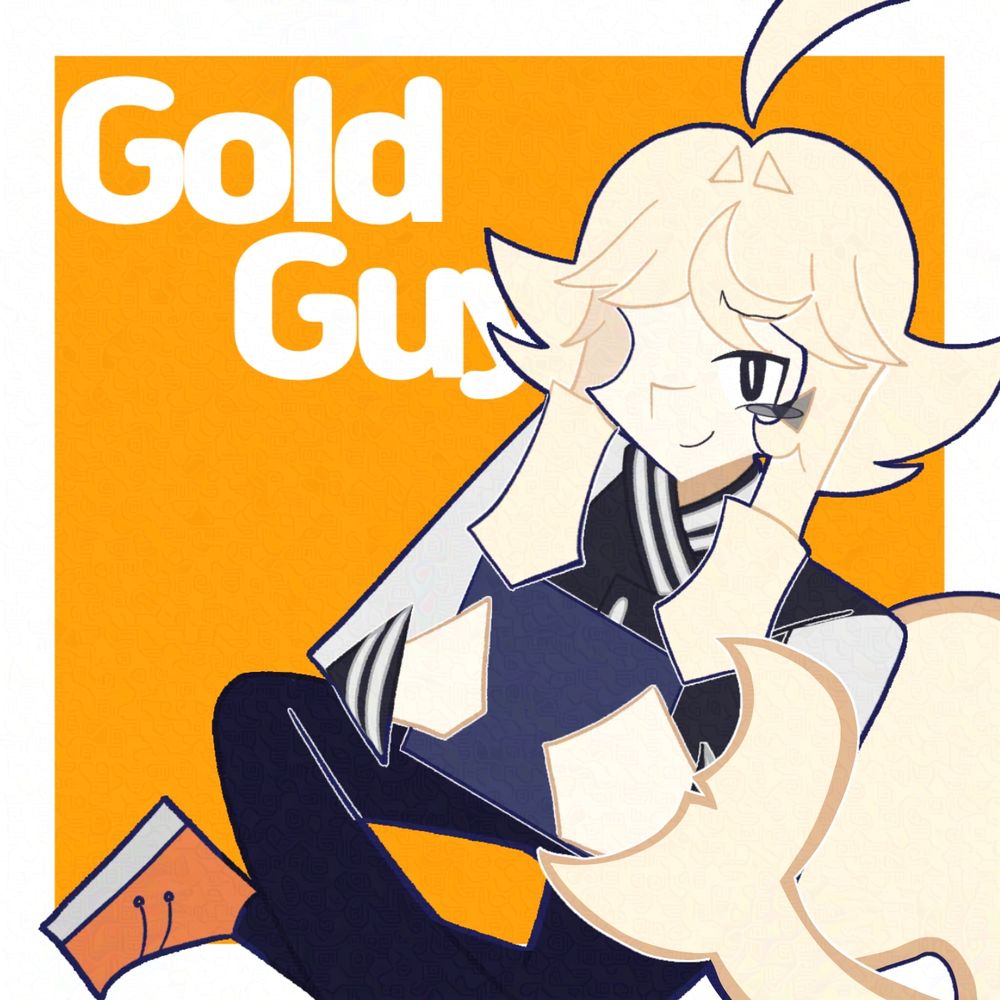 노란색 배경에 긴 하얀머리가진 야구잠바를 입은 캐릭터가 바닥에 앉은 채로 하이앵글 구도로 위쪽을 살며시 쳐다보고 있다.
왼쪽엔 Gold Guy라는 글자가 적혀있다.