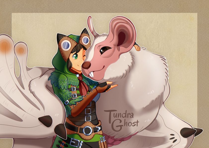 A rider wearing Pukei Pukei armor hugging a Paolumu