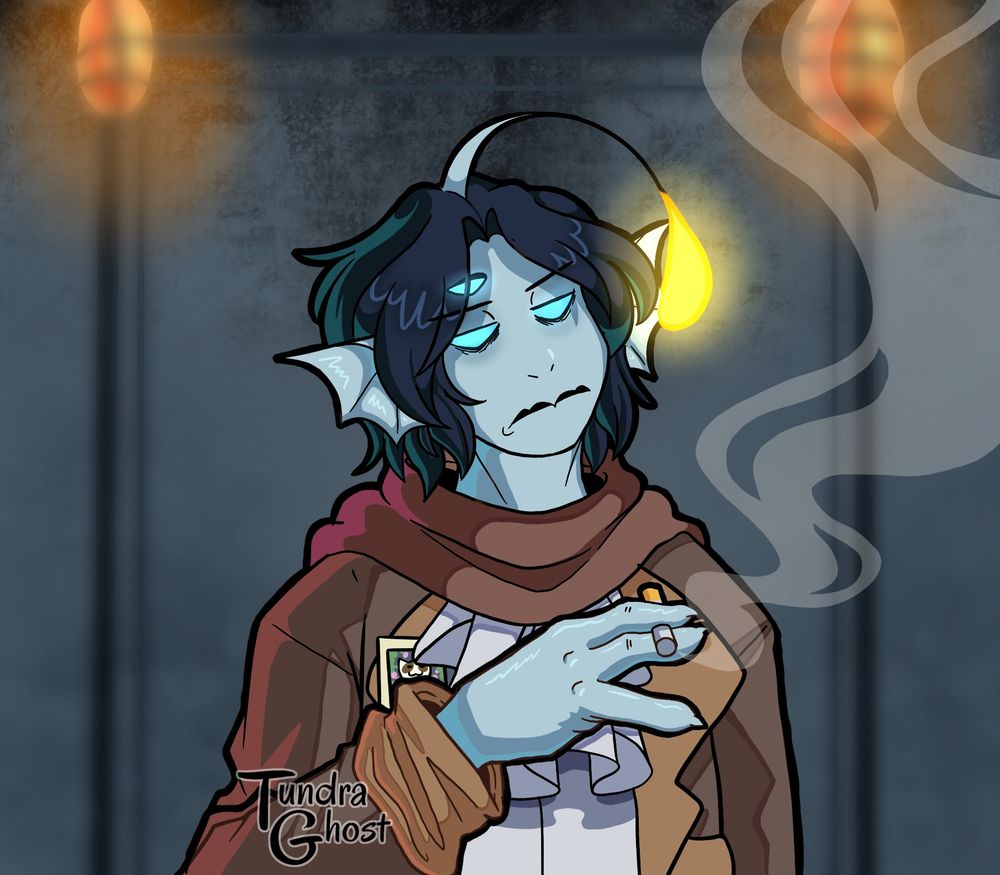 Sebastian Solace holding a cigarette and looking very depressed