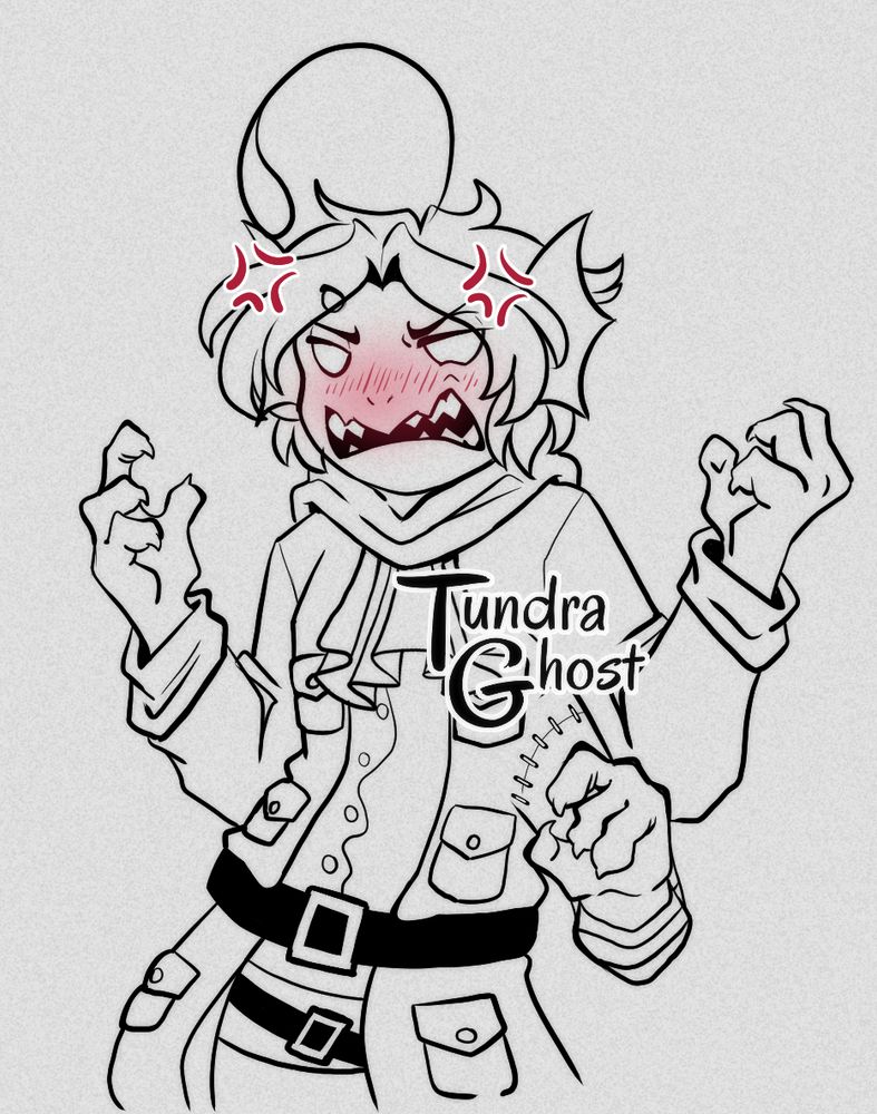 Same as previous except this time he's blushing and has angry symbols over his head