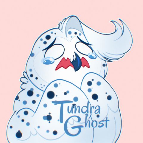 A cartoon snowy owl with a comical anime-like crying face