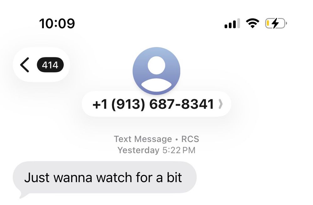 Image of a spam text requesting to watch…not sure what but nothing good I’m sure. 