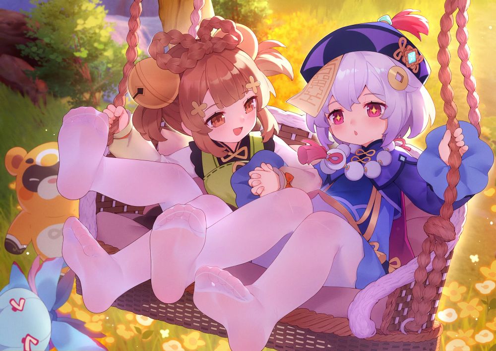 loli, white tights, Genshin Impact / いっしょにブランコを漕ぐ~