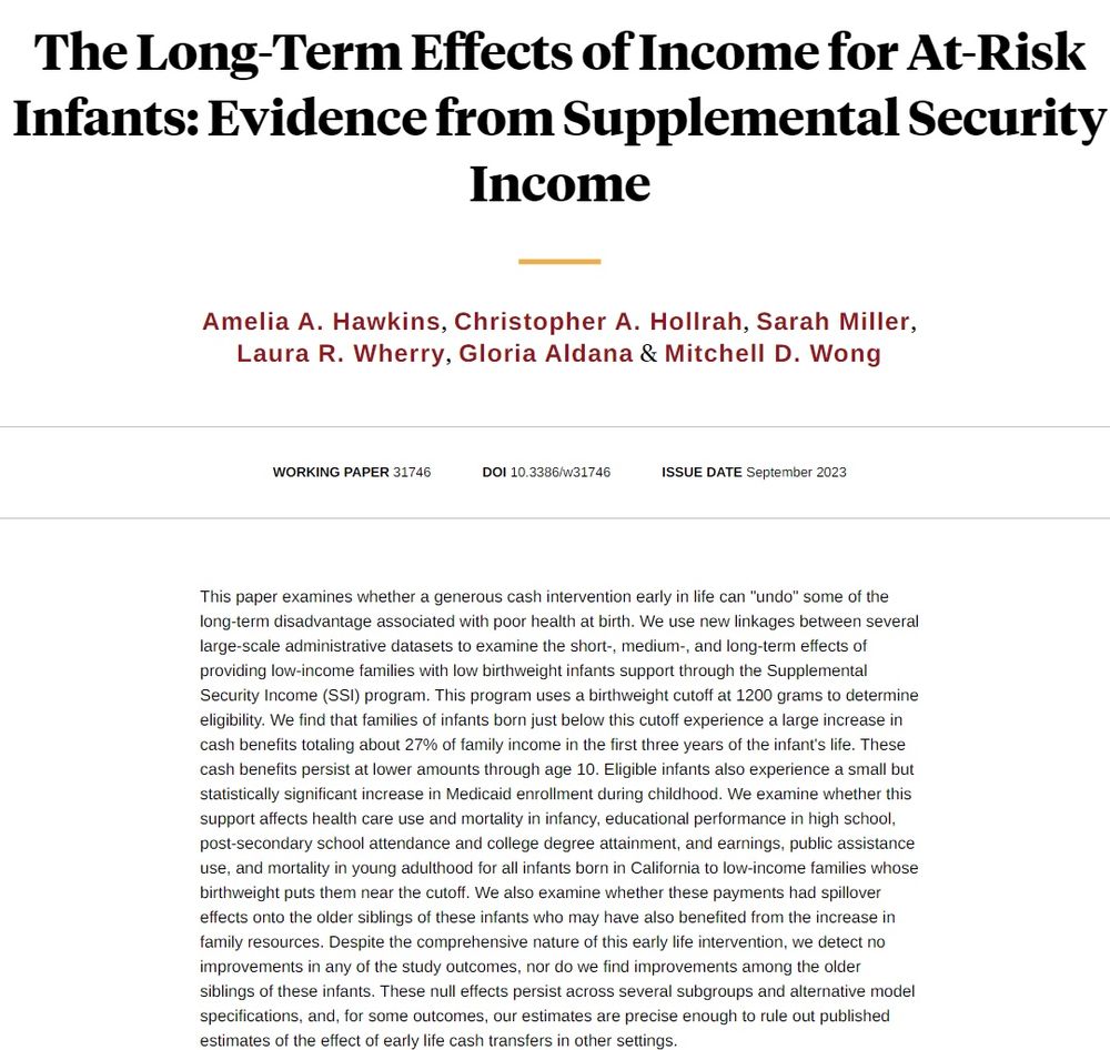 Abstract of the long-term effects of income for at risk infants:evidence from SSI