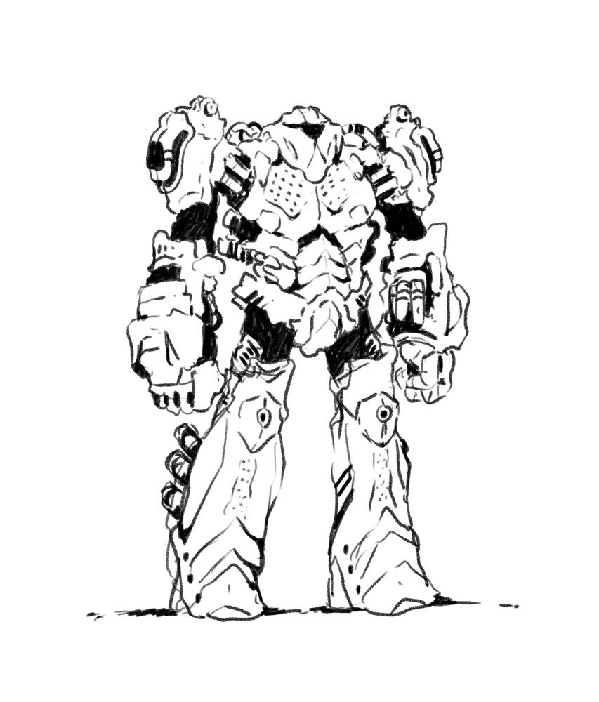 drawing of some mecha suit/cyber armor