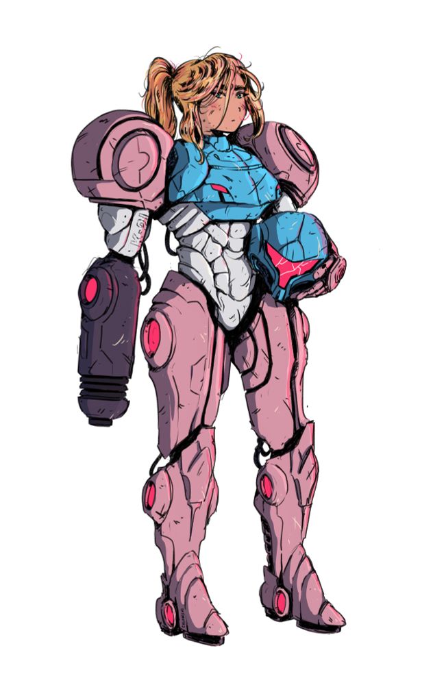 same fanart as original post, but the color palette of her Power Suit is now the trans flag palette : pink, blue, white