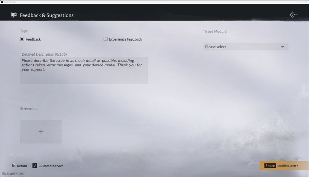 A basic page for feedback and suggestions. Nothing terribly out of the ordinary, aside from the "Send Message" translation saying to press Spacebar to "Swallow Letter"