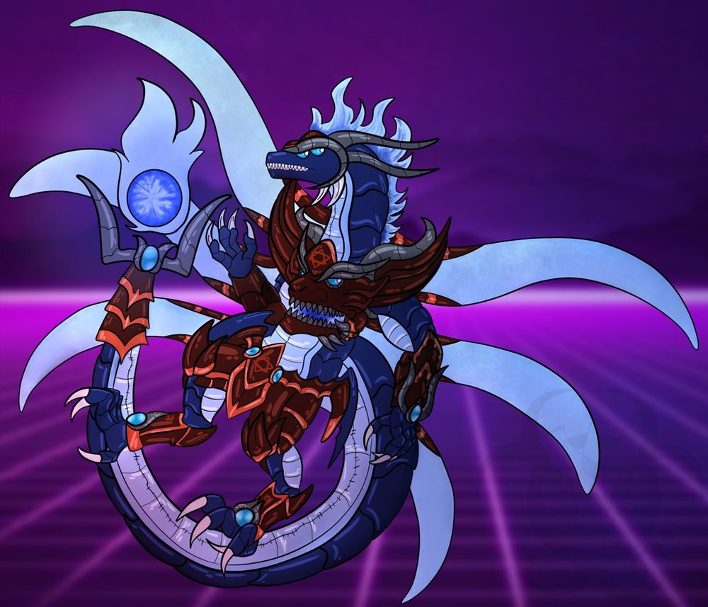 Fullbody drawing of her original digimon Infernalmon