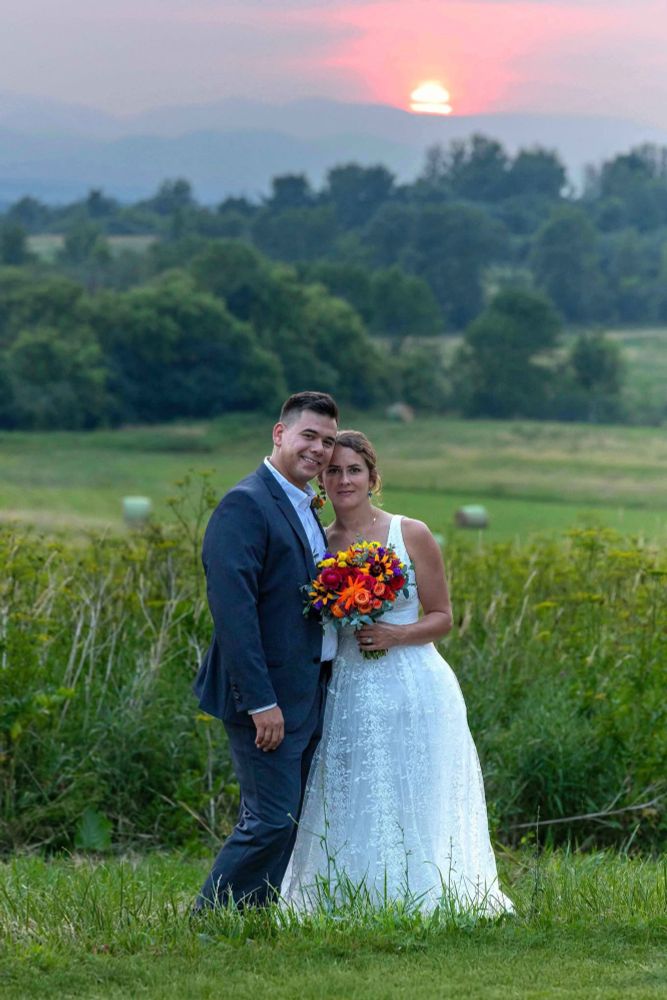 Wedding couple at sunset