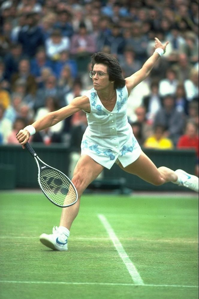 Famous tennis star of the 1960's-70's Billy Jean King in action.