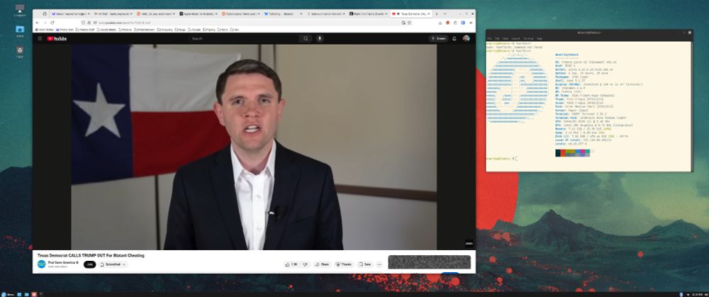 Fedora Cinnamon Spin desktop screenshot, w/ Firefox and Terminal open