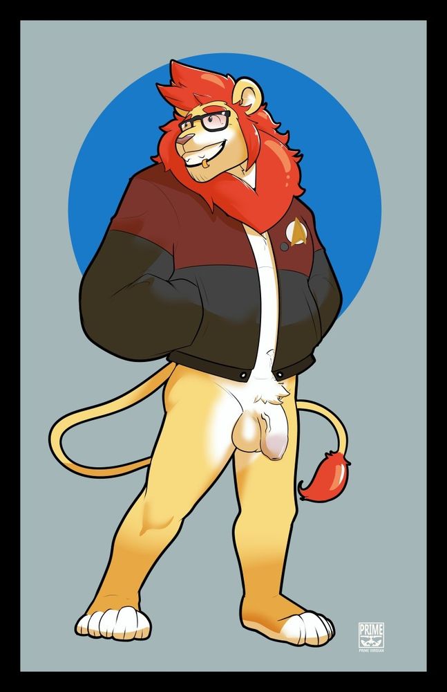 A nerdy lion in a star tec jacket