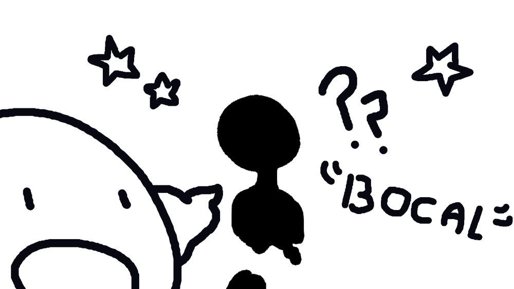 Somebody pointing to a blackenedsilhouette. "Bocal" is written next to the silhouette.