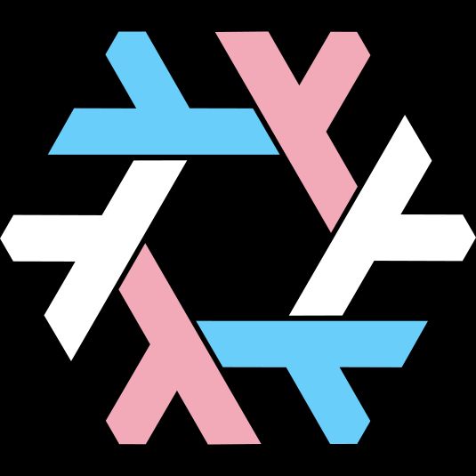The nix logo with the colours replaced with the trans flag colours