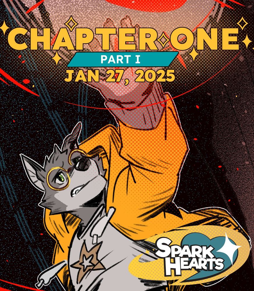 Image of the protagonist, Maru, reaching up. There is text that says "Chapter One, Part I, Jan 27, 2025." and the logo for Spark Hearts.