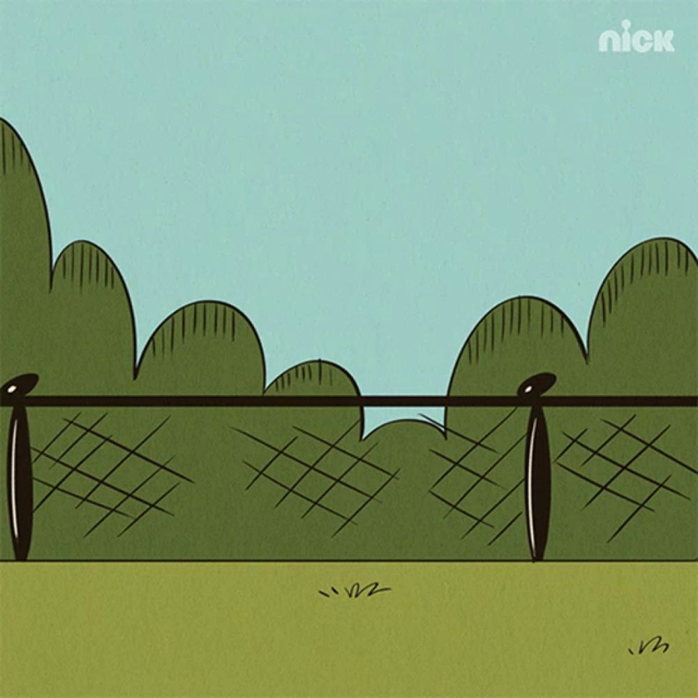 a cartoon of a fence with a nick logo on the bottom right