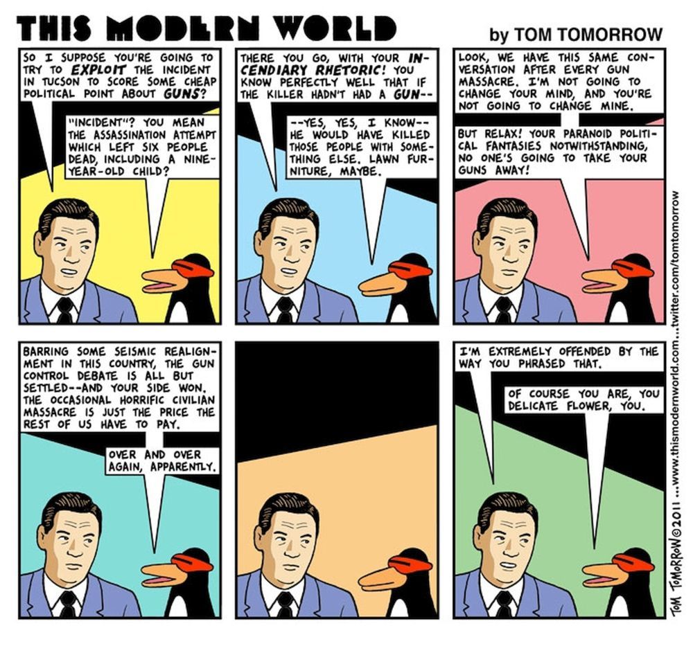 A political comic strip titled *