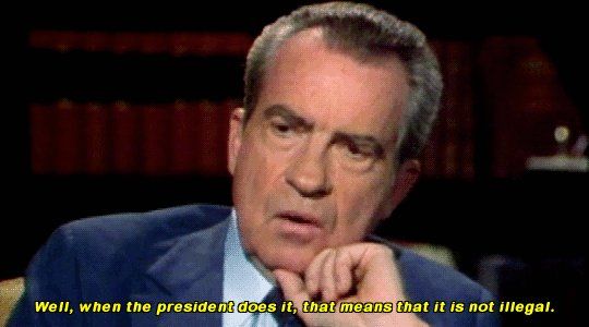 Nixon claimed that actions by the President cannot be illegal, Frost-Nixon interviews, 1977