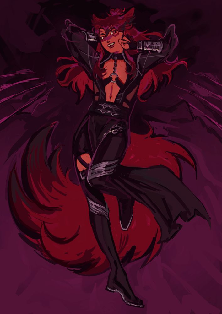 Art of Vere from the visual novel Touchstarved. He is lying on his back on dark sheets and smirking. There are claw marks to the left and right of him. 