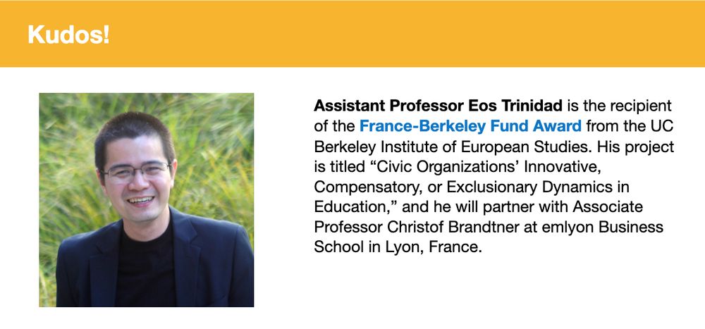 Jose Eos Trinidad awarded France-Berkeley Fund