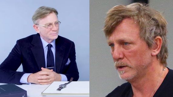 Daniel Craig in a suit (left), and Daniel Craig looking a bit worn out (right)