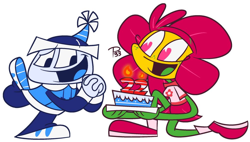 Parum in a party hat about to blow out the candles on a cake Florea baked for him.