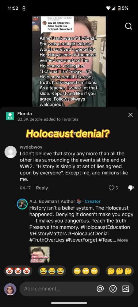Caption: "Holocaust Denial?" Above a Holocaust denying comment 