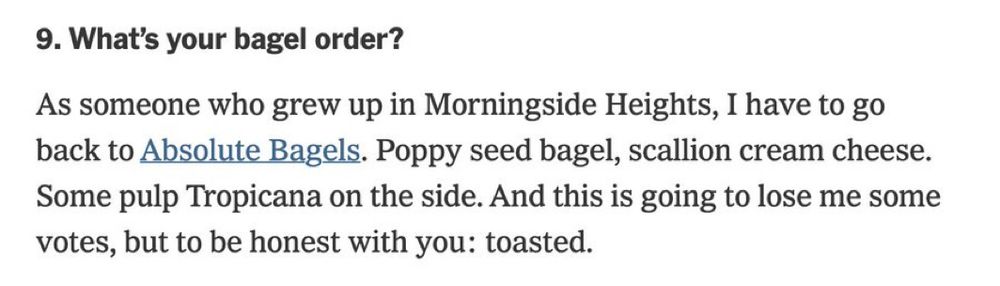 Zohran likes roasted bagels