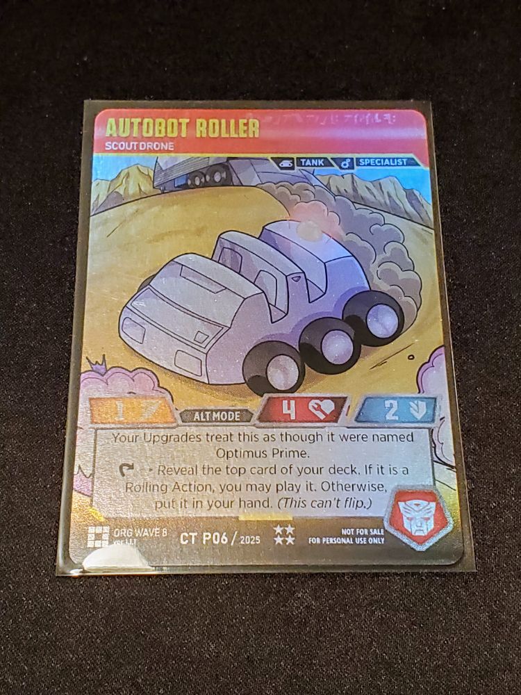An image of the transformerstcg.org Hey Dot Org foil chibi promo card, Autobot Roller, Scout Drone