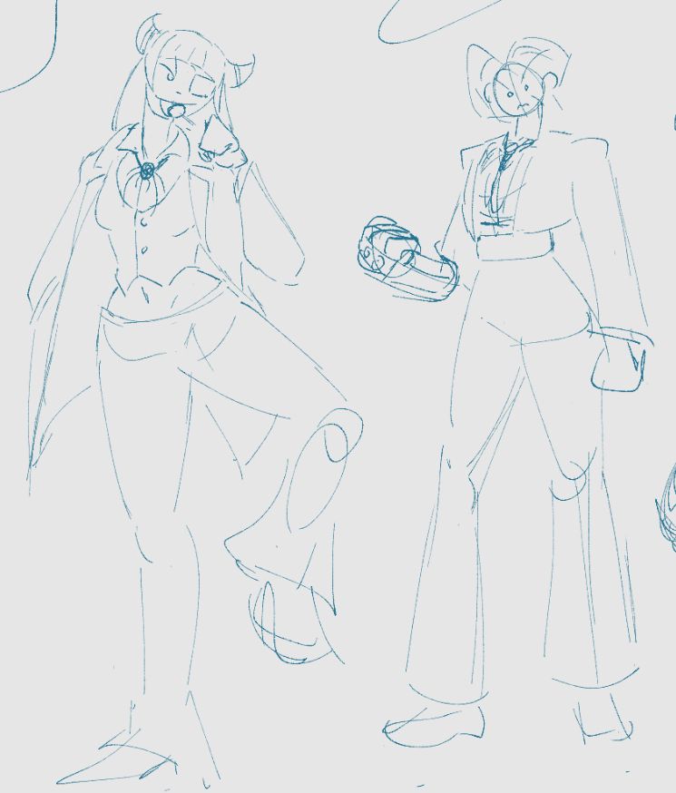 doodles of juri and cammy street fighter in suits. 