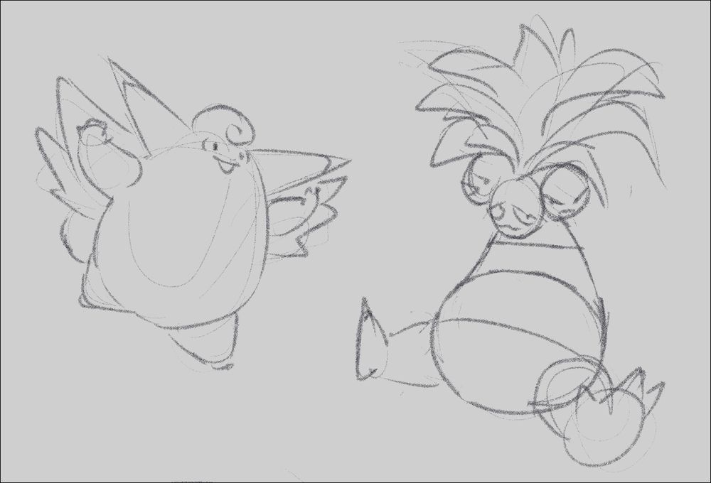 some sketches of clefable and exeggutor of pokemon fame