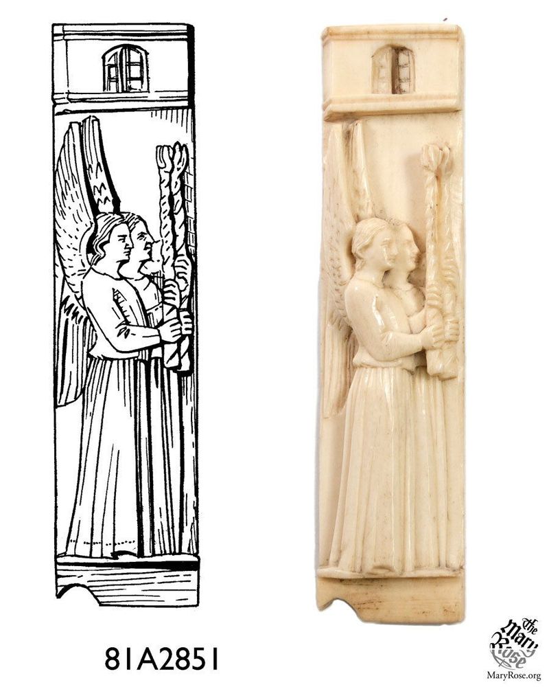 The bone angel, with a line drawing. Doesn't show much new detail, but it's easier to see than the photo, and everybody seems to like this one anyway.