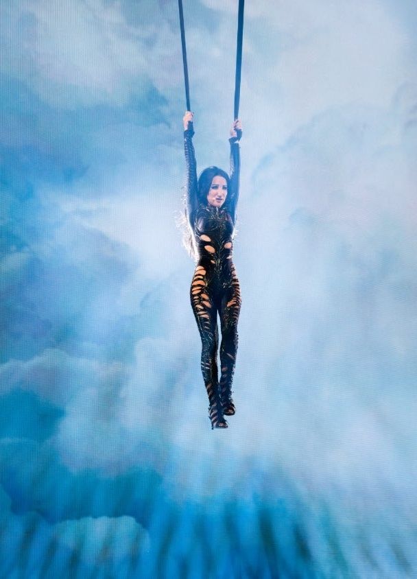 The Polish entry, suspended from two ropes above the stage.