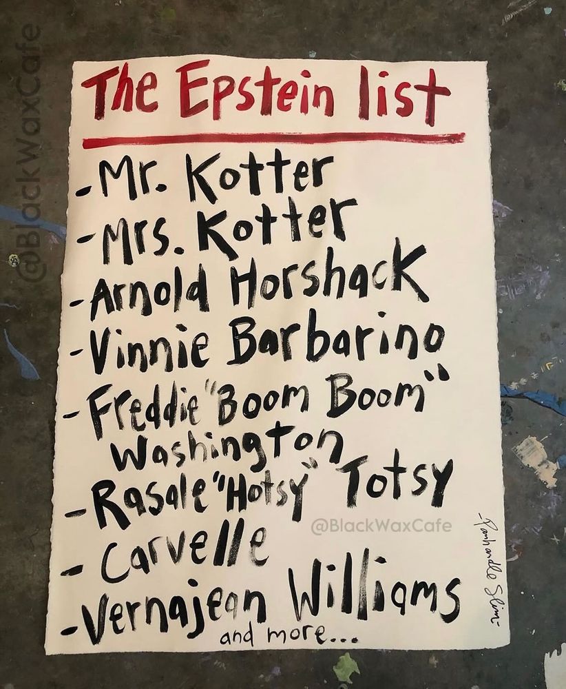 THE EPSTEIN LIST
- Mr. Kotter
- Mrs. Kotter
- Arnold Horschack
- Vinnie Barbarino
- Freddie "Boom Boom" Washington
- Rosalie 'Hotsy' Totsy
- Carvelli
- Vernajean Williams
and more...