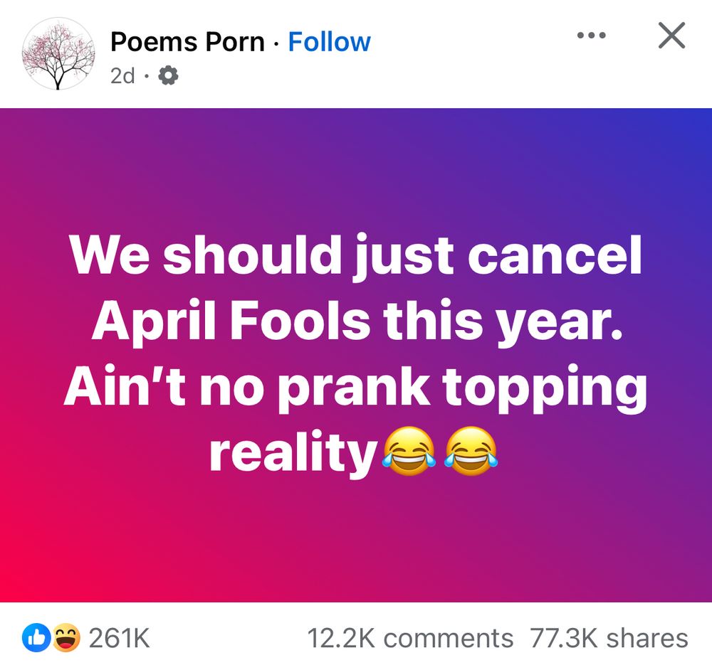 We should just cancel April Fools this year. Ain’t no prank topping reality!
